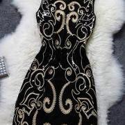  Noble Vintage Sequin Floral Embroidered Sleeveless Party Dress