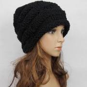 Slouchy Woman Handmade Knitting Hat Black Clothing Cap