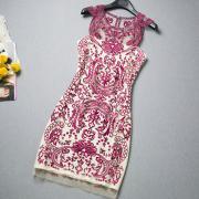 Celebrity Contrast Color Flowers Embroidery Sheer Tunic Tank Dress