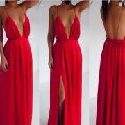 Sexy Red Chiffon Backless Strips Dress Red Backless Dresses