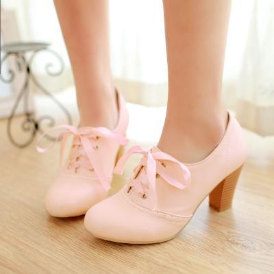Women's Punk Pointed Toe Lace Up Platform Block High Heels Ankle Boots Shoes Pink