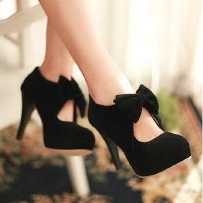 New fashion women's shoes round head bowknot high heels 