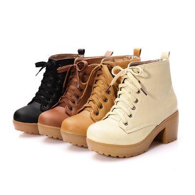 New 2015 autumn boots spring women boots, Artificial high heel Platform lace up ankle boots girls shoes	