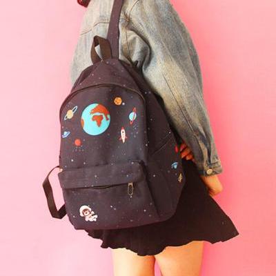Space Theme Canvas Backpack