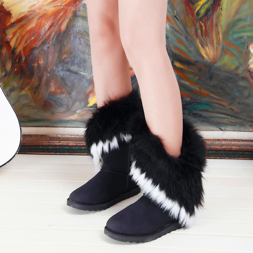 Winter Warm High Long Snow Boots Artificial Fox Rabbit Fur Leather ...