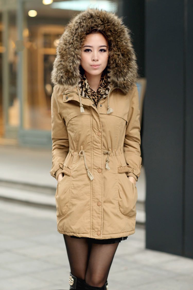 Ochre Womens Winter Coats Faux Fur Lining Parka With Fur Hood on ...