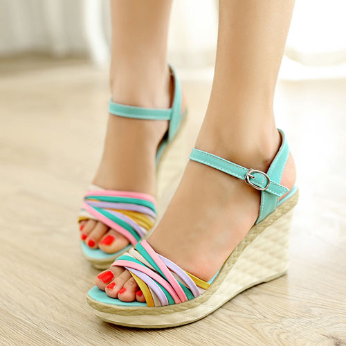 Colourful Strappy Wedge Heels With Adjustable Ankle Strap on Luulla