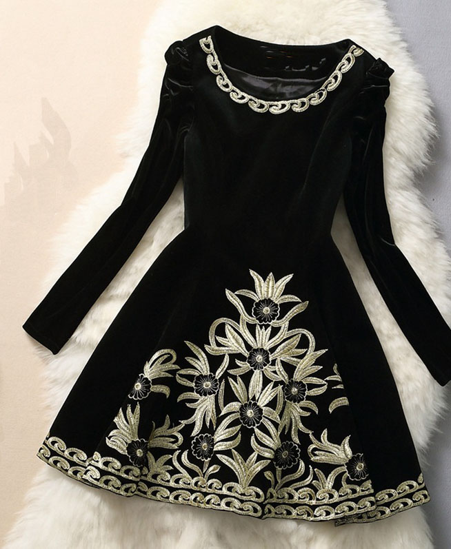 velvet embroidered gown