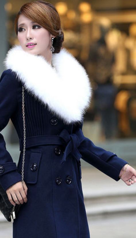 Navy Blue Jacket With Fox Fur Winter Fox Fur Jacket Gorgeous