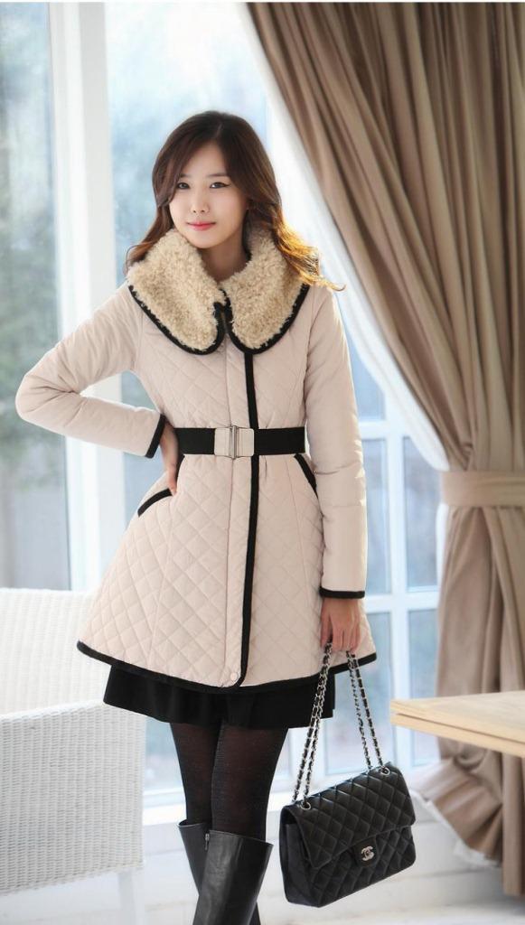 Winter New Women Coat Slim Ovo Collar Lapel Quilted Long Section