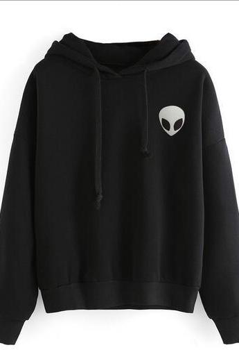 Alien Embroidery Long Sleeve Hoodie Sweater#370