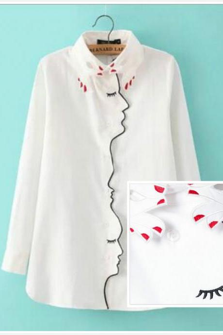 Fingers Collar Face Placket Embroidery Blouse Shirt #361