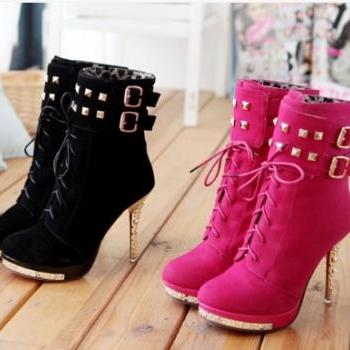 Cute Buckle Boots Side Zip..