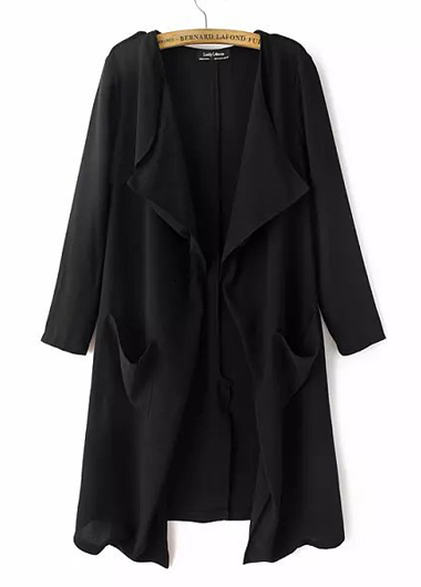 Women Casual Long Sleeve Beige Trench Coat - Black on Luulla