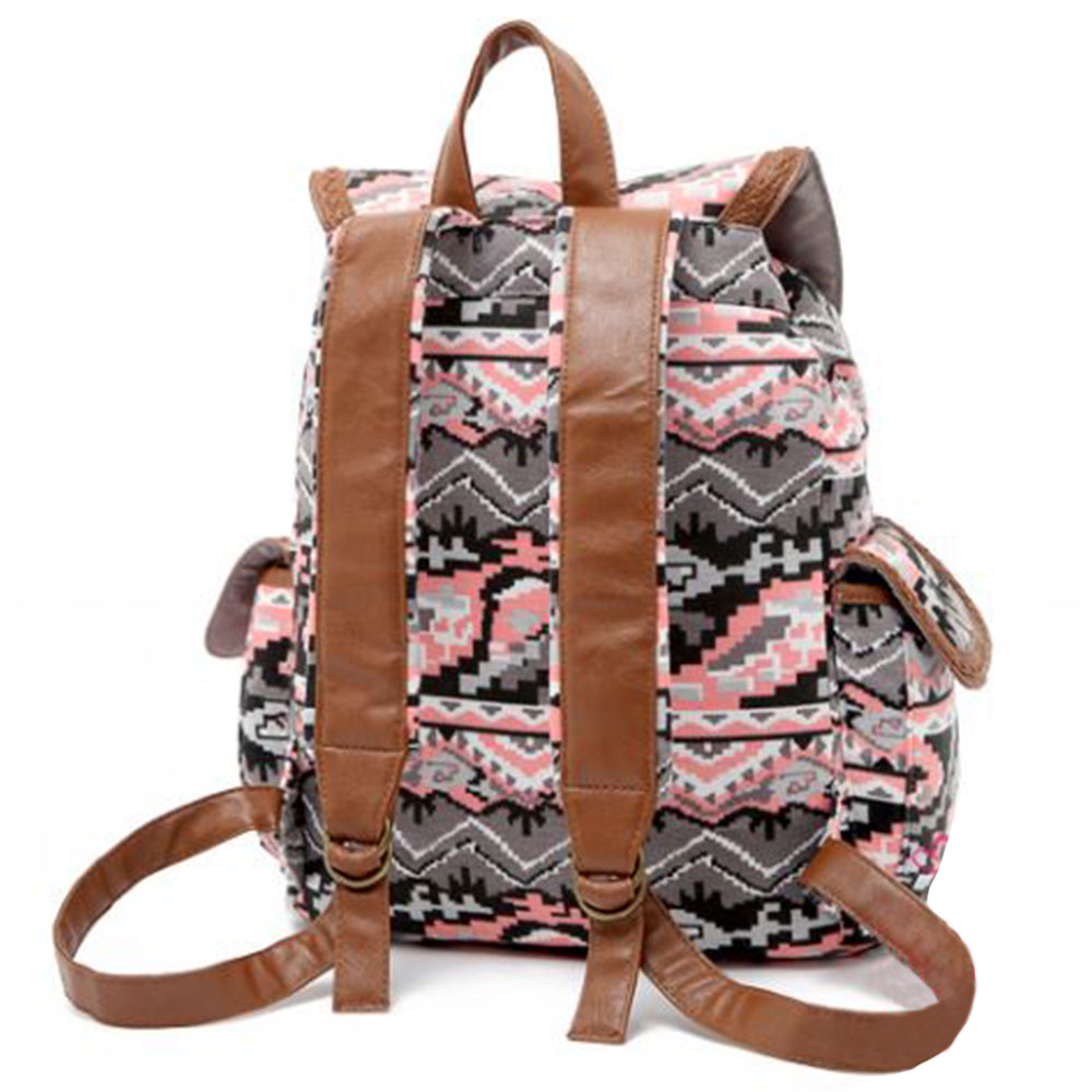 Fashion Printed Buckle Drawstring Backpack School Shoulder Bag on Luulla