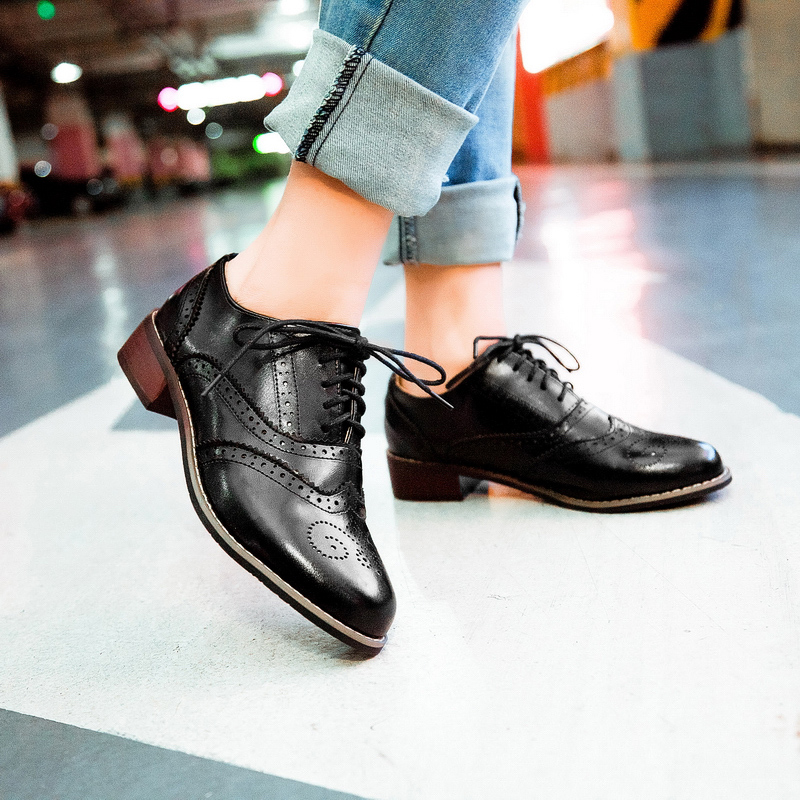 Vintage New Womens Shoes Lace Up Brogues Girls College Oxford Low Flat ...